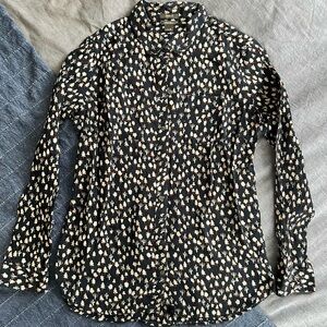 Eddie Bauer Navy Shirt with Cream and Red Tiny Tree Print